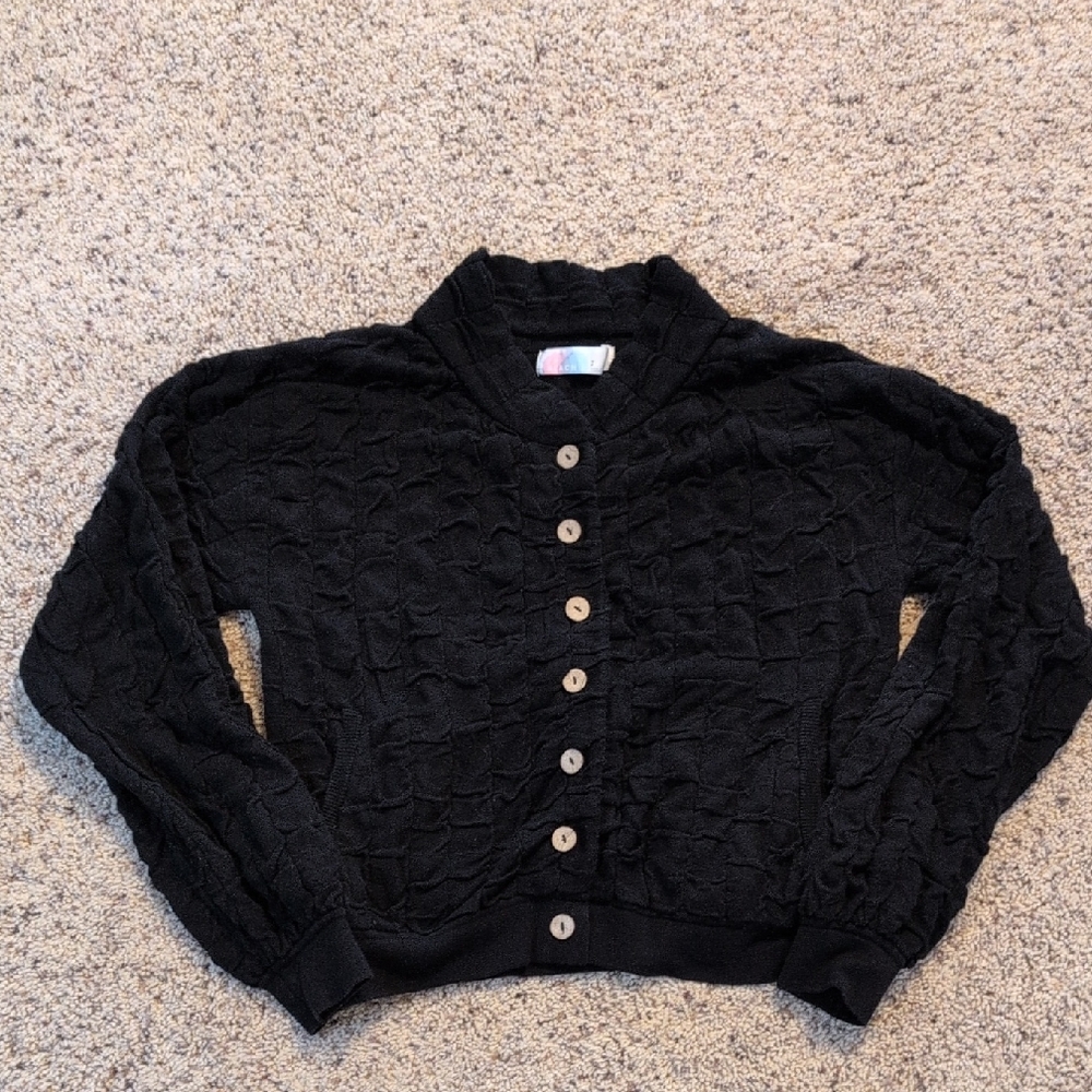 Free People Beach Black Textured Button-Up Cardigan Sz Small